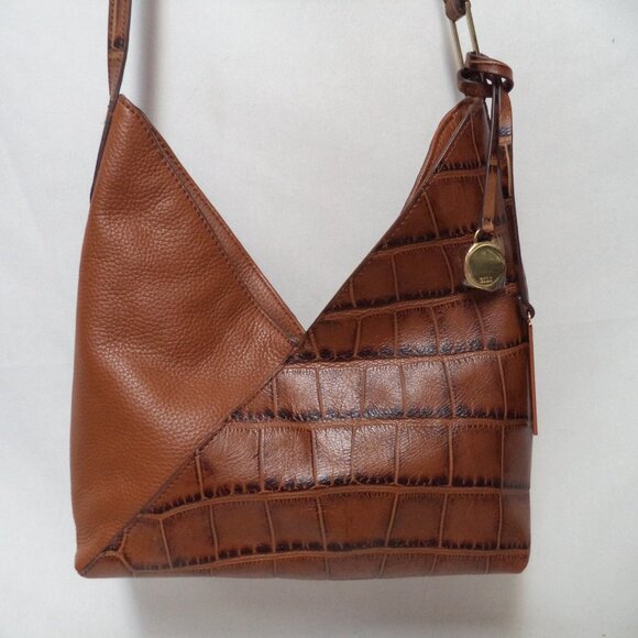 G.I.L.I. Handbags - GILI Leather Criss Cross brown shoulder crossbody bag purse croc adjustable